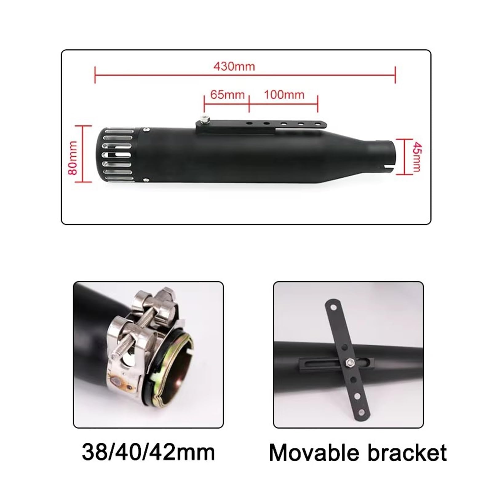 silencioso escape moto Para punk Para estilo retro clásico Para cruiser | Para Halley Moto Escape modificado 38 40 42 45MM Universal silenciador de Escape para motocicleta Escape(B-BLACK)