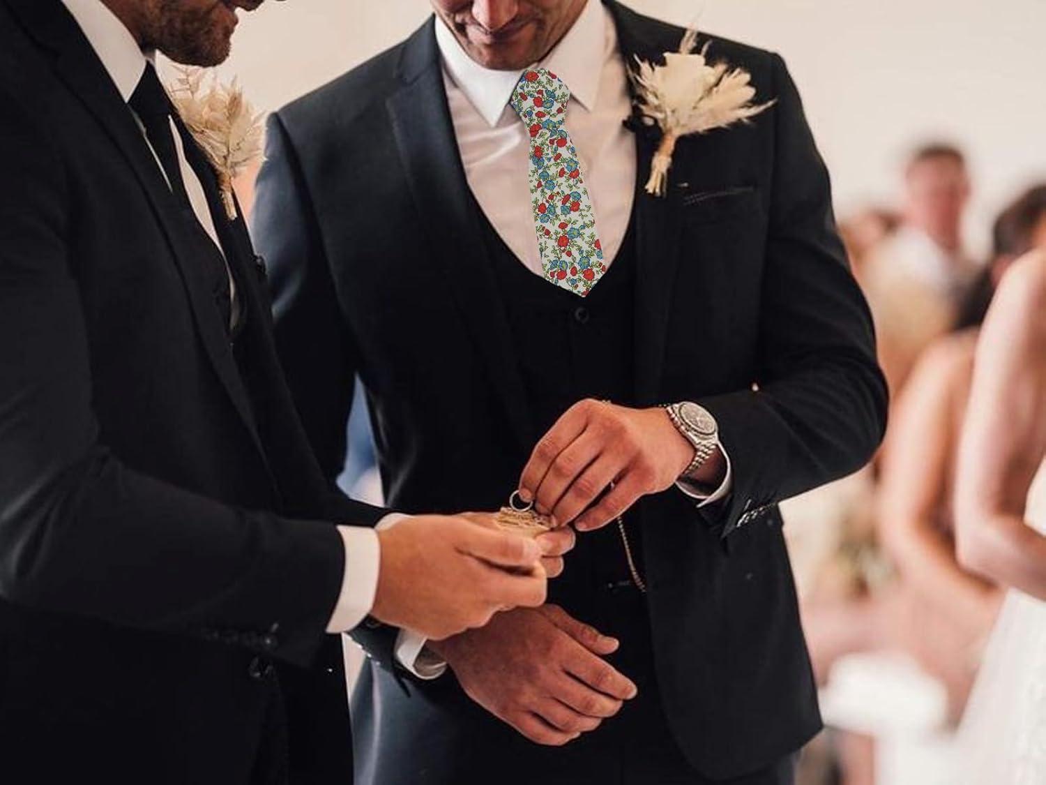 Mantieqingway Mens Floral Tie, Skinny Ties for Men Groomsmen Wedding Party Slim Printed Necktie - Image 5