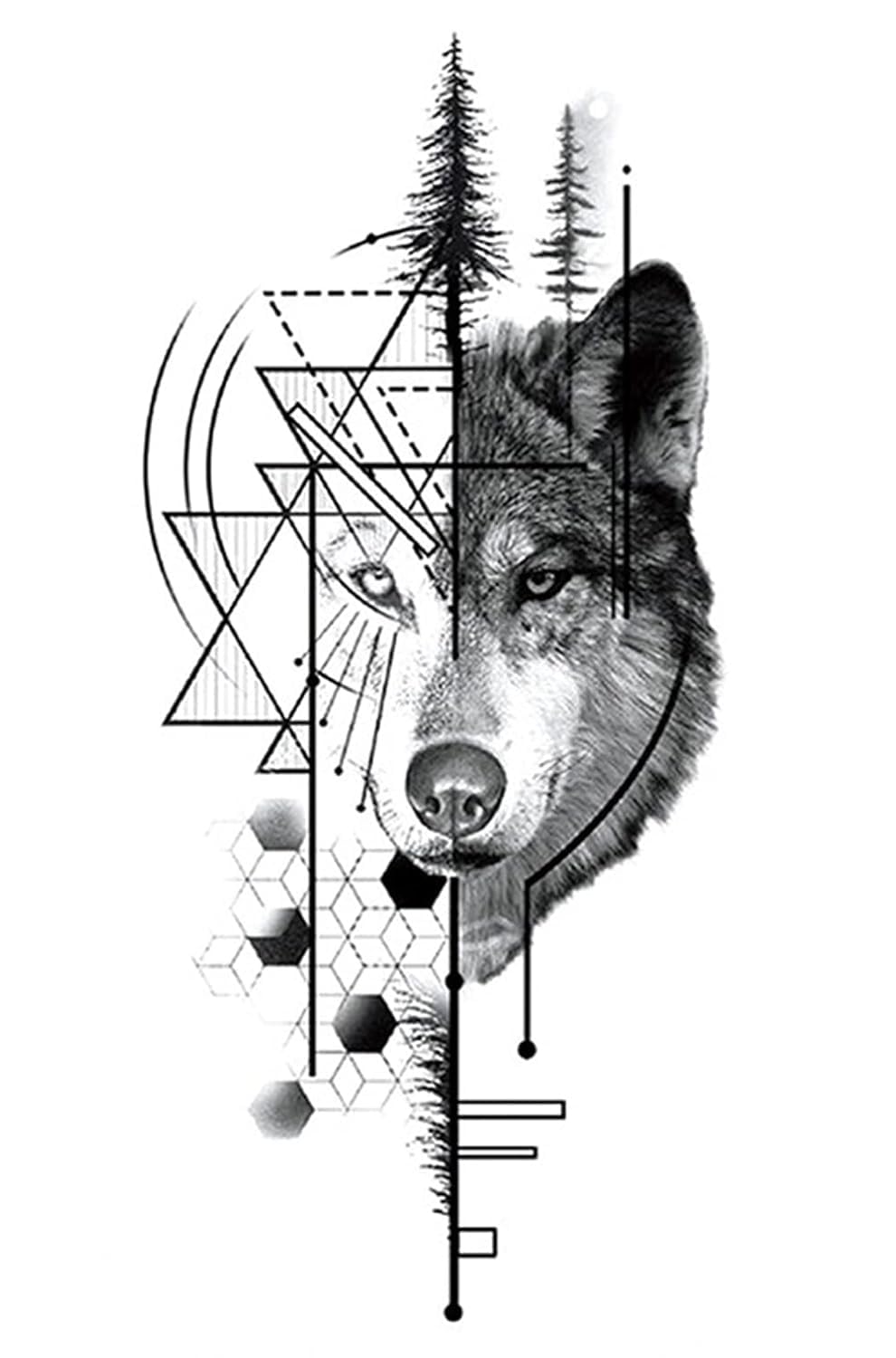 ASM Temporary Tattoo Stickers, Black Wolf Trees Pattern For Men, Women, Tattoo For Hand Arm, Size 21x11cm - 1Pc.-image-34
