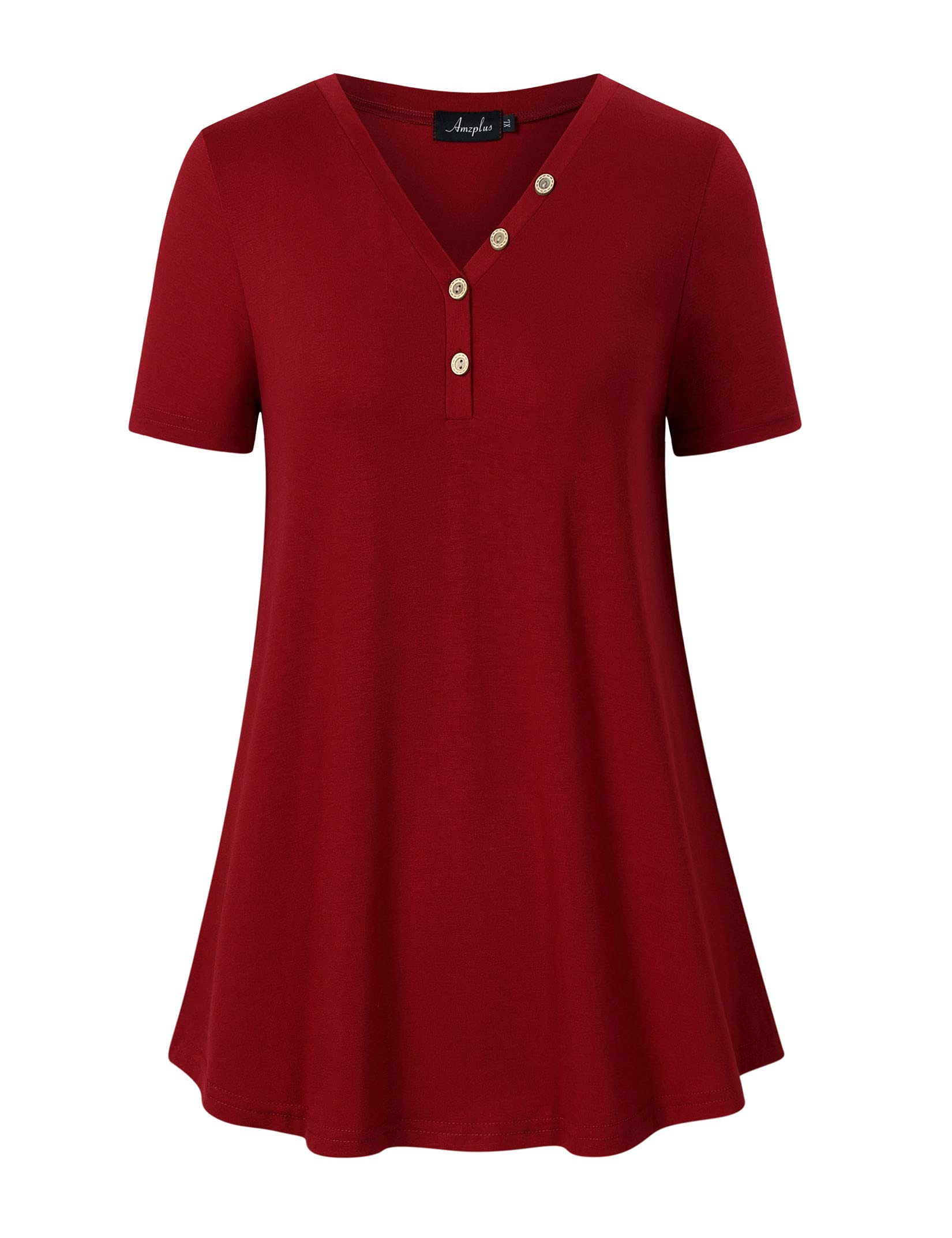 Women's Plus Size Loose Blouse Stretch Button Up V Neck Henley Shirts Casual Tunic Tops