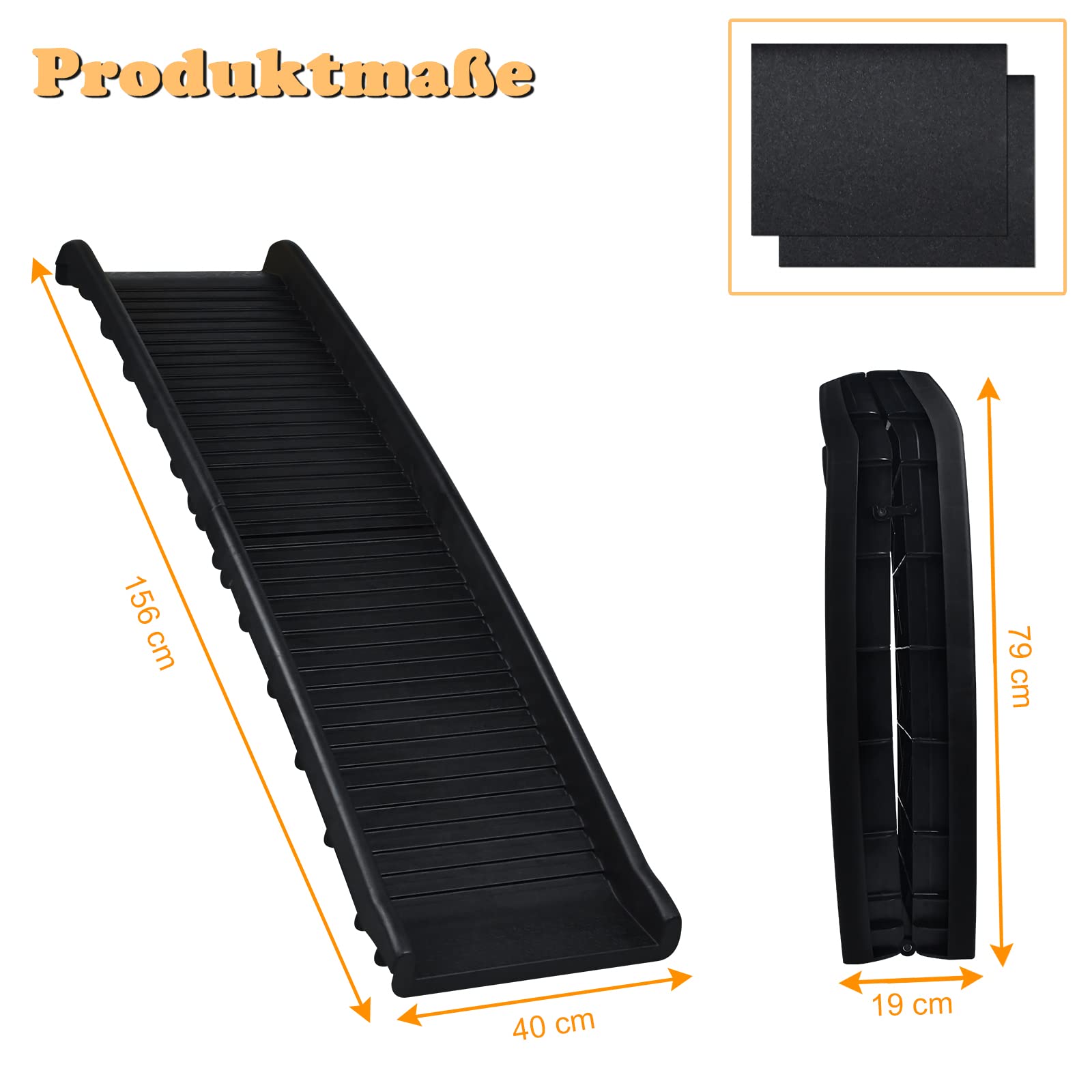 UISEBRT Rampa pieghevole per auto, per cani, per animali domestici, antiscivolo, robusta, portata fino a 90 kg, 156 x 40 cm, nero