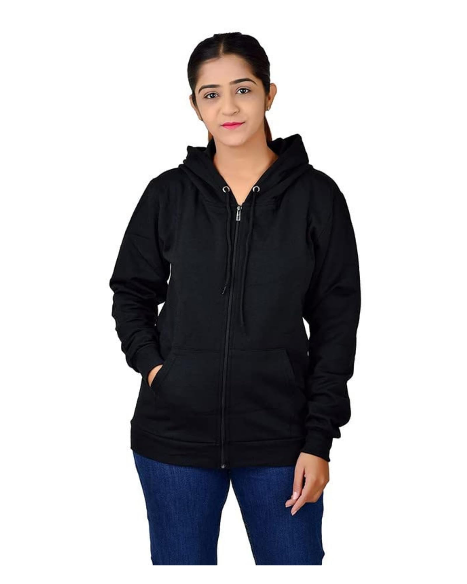 Women's Hoodie||Sweatshirt for Women||Warm Cloth||Girls Hoodie||Girls Sweatshirt - 1Zipper Hoodie Black - XL-image-28