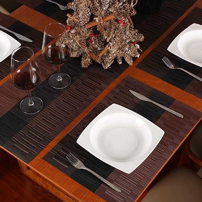 Image of Woven PVC Vinyl Dining Table Placemats | Heat Resistant, Washable, Stain Resistant, Waterproof for Home, Restaurant & Gifting | (Brown, Pack of 4)