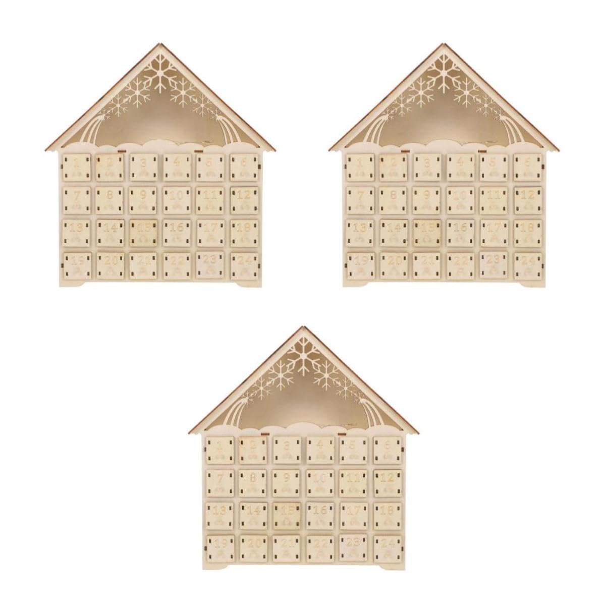 Toyvian 3 Pezzi Calendario Avvento Natalizio in Legno, 24 Cassetti