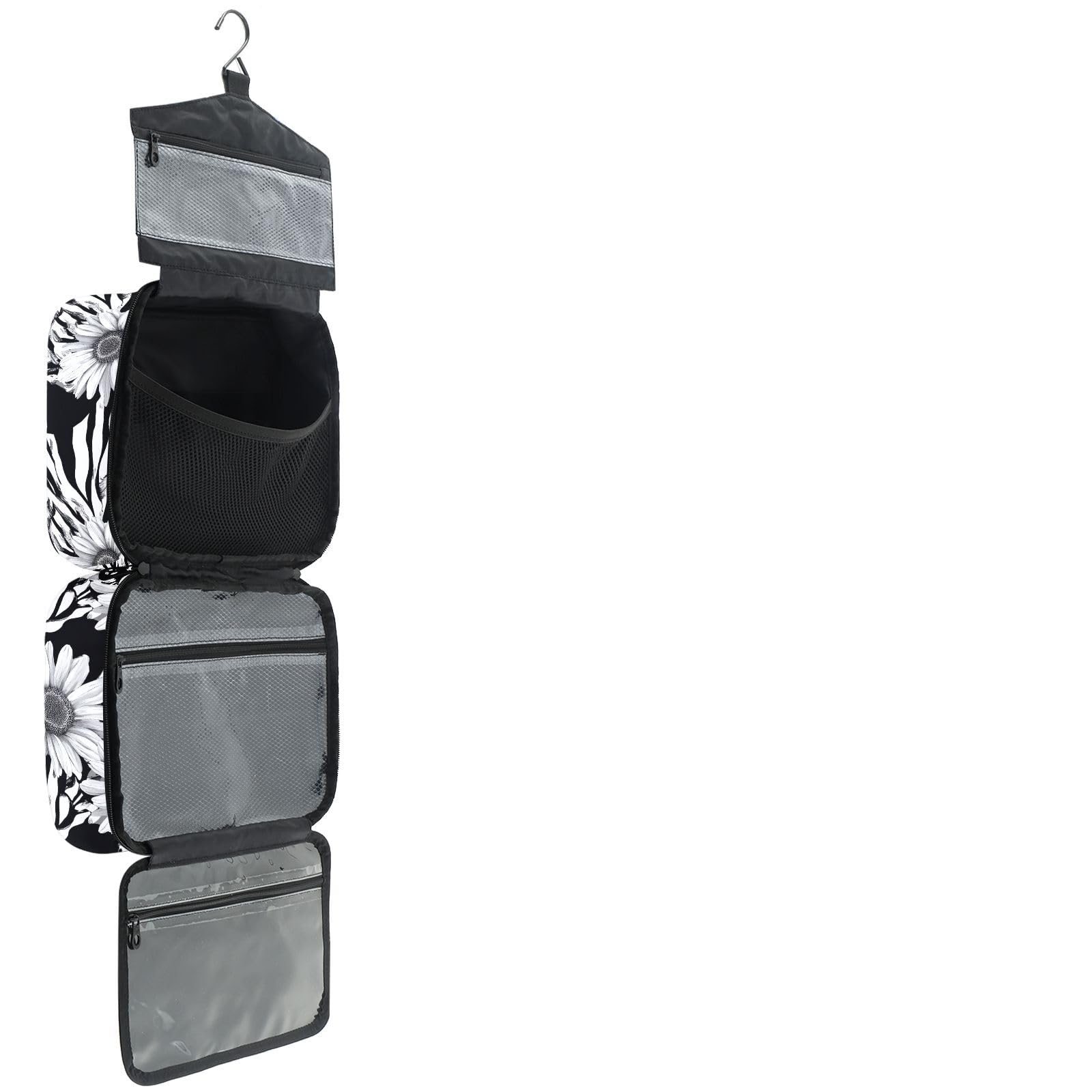 YNNALE Sewing Supply Organizer Bag, Black and White Zebra Striped Sunflower Portable Sewing Bags with Pockets&Hanger, Sewing Storage Box Case for Sew Supplies/Kit/Tools/Accessories (BAG ONLY)