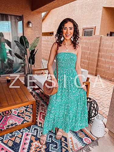 Image of ZESICA Women's Summer Boho Strapless Maxi Dress 2026 Casual Off Shoulder Smocked Flowy A Line Beach Holiday Long Dresses