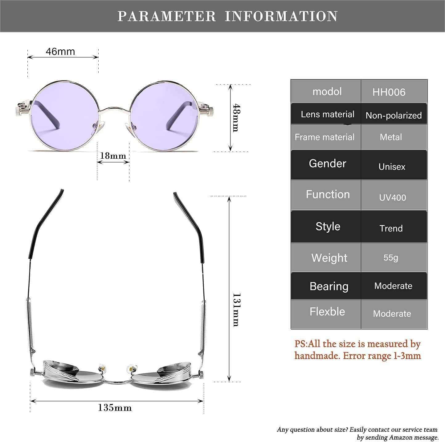 HJSTES Vintage Round Steampunk Sunglasses for Women Men Circle Gothic Glasses Retro Metal Frame - Image 6