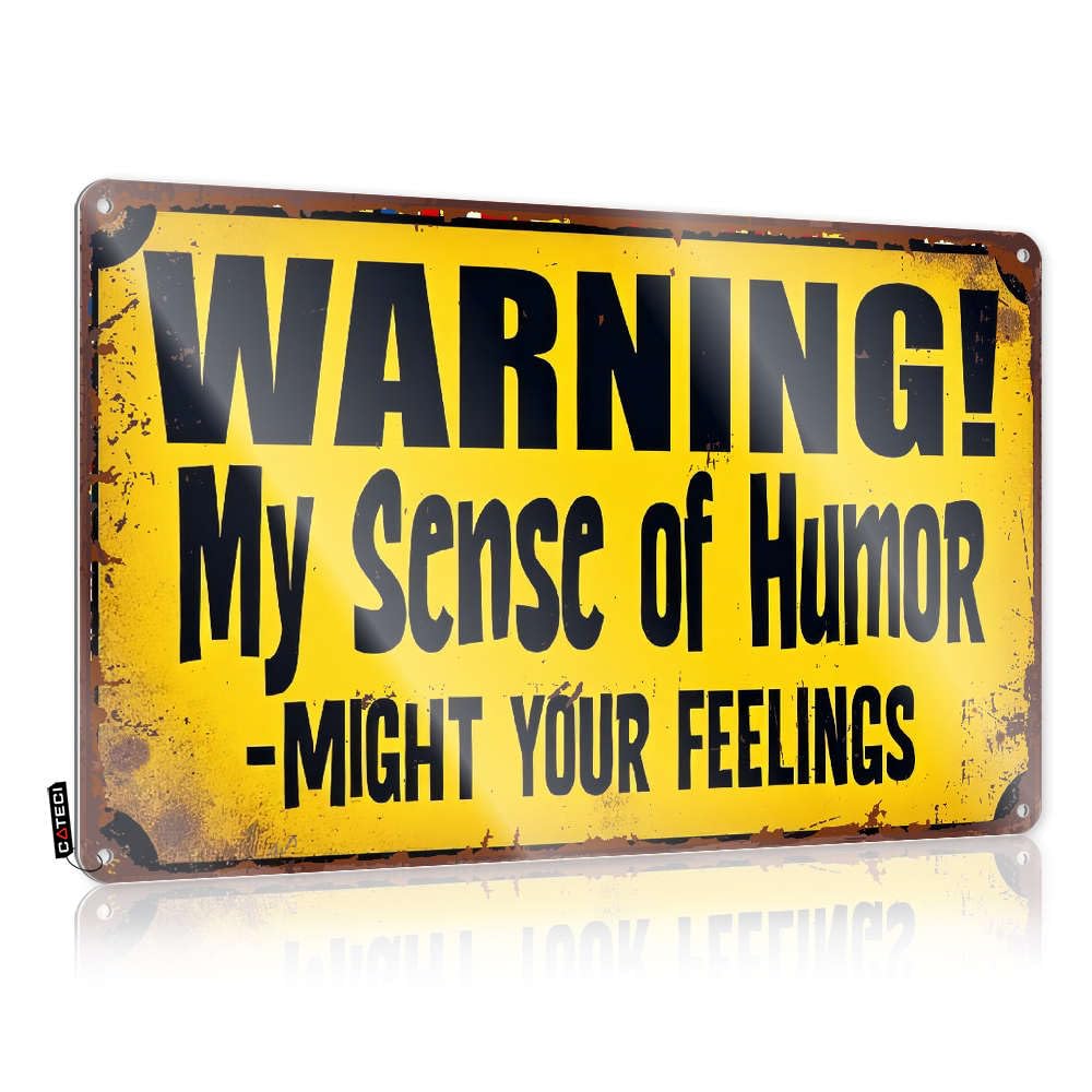 Wc Decor Wall Metal Sign Human Rights Vintage Tin - Warning! My Sense Of Humor Might Hurt Your Feelings. / Caution & Western Cowboy(30X40CM)
