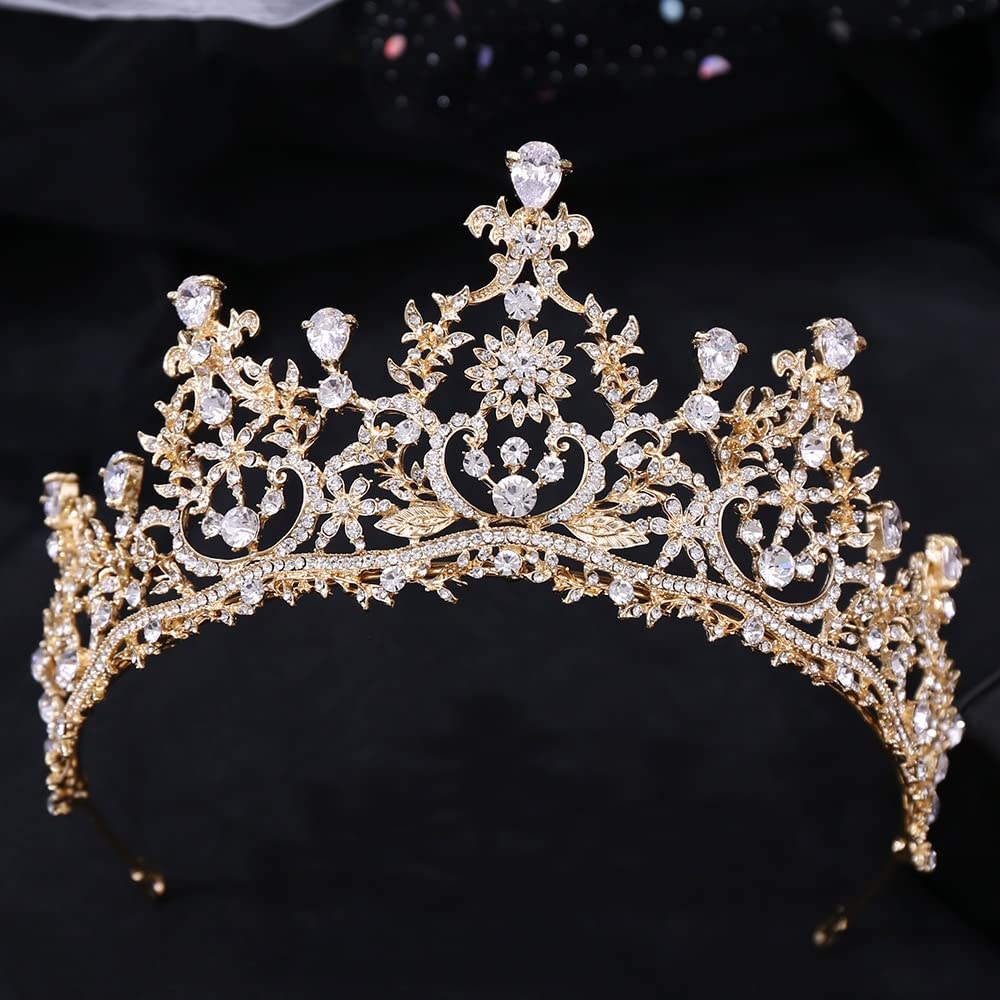 Diamentowa Tiara Retro złoty kryształ diademy ślubne korony kobiety luksusowe Rhinestone korowód Diadem panna młoda opaska ślubne akcesoria do włosów