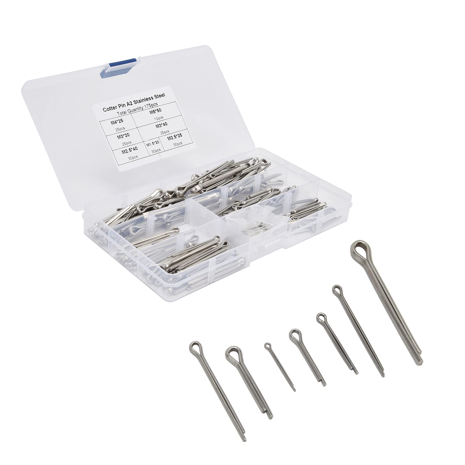 Cotter Pin Assortment Kit, Split Pins Fastener Set Kit Assortment 175Pcs Cotter Pin Metal Clip Stainless Steel Cotter Pins for Car Machinery Workshop