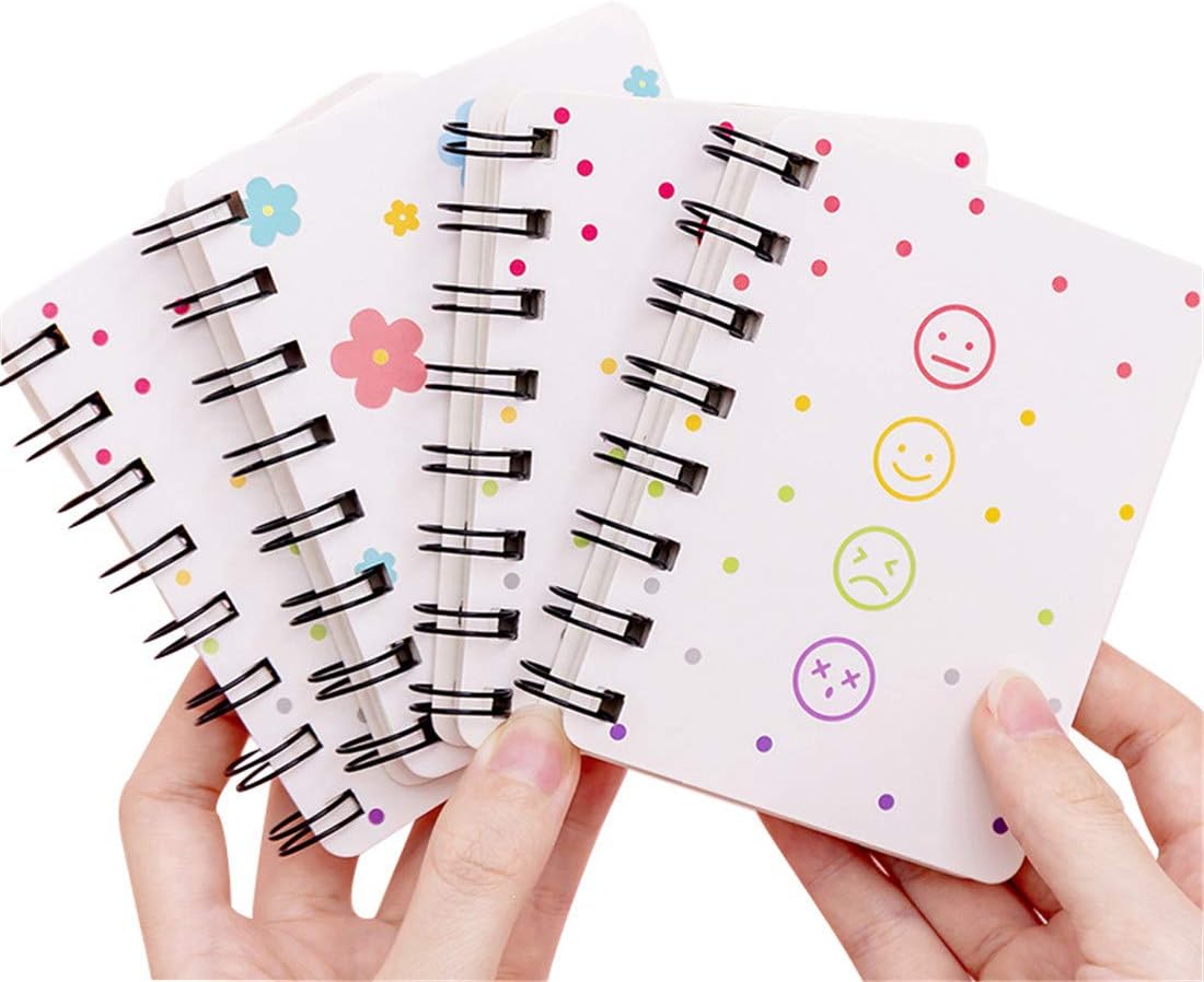 Small Spiral Notebook, 4 Pcs 3.14 Inch x 4.13 Inch 4 Style Design Thick Hardcover Blank Pages 80 Sheets -160 Pages Journals for Study and Notes(Spiral 3.14 x4.13 Inch 4set, 3.14 x4.13 Inch)