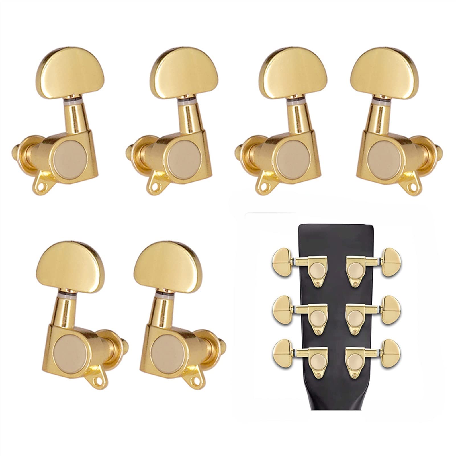 FLFL Gitarren-Mechaniken 6 Stücke (3l3r) Geschlossene Gitarren-Tuning-PEGs-String-Maschinenköpfe Für Volksakustik/E-Gitarre (Color : Gold)