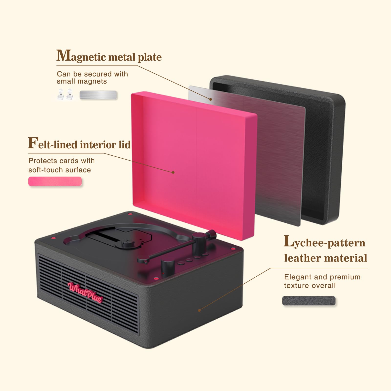 Lecteur CD portable avec Bluetooth 5.2, batterie rechargeable et haut-parleurs intégrés – Design rétro de valise Hi-Fi pour décoration de maison, support AUX/carte TF – Cadeau idéal (Noir