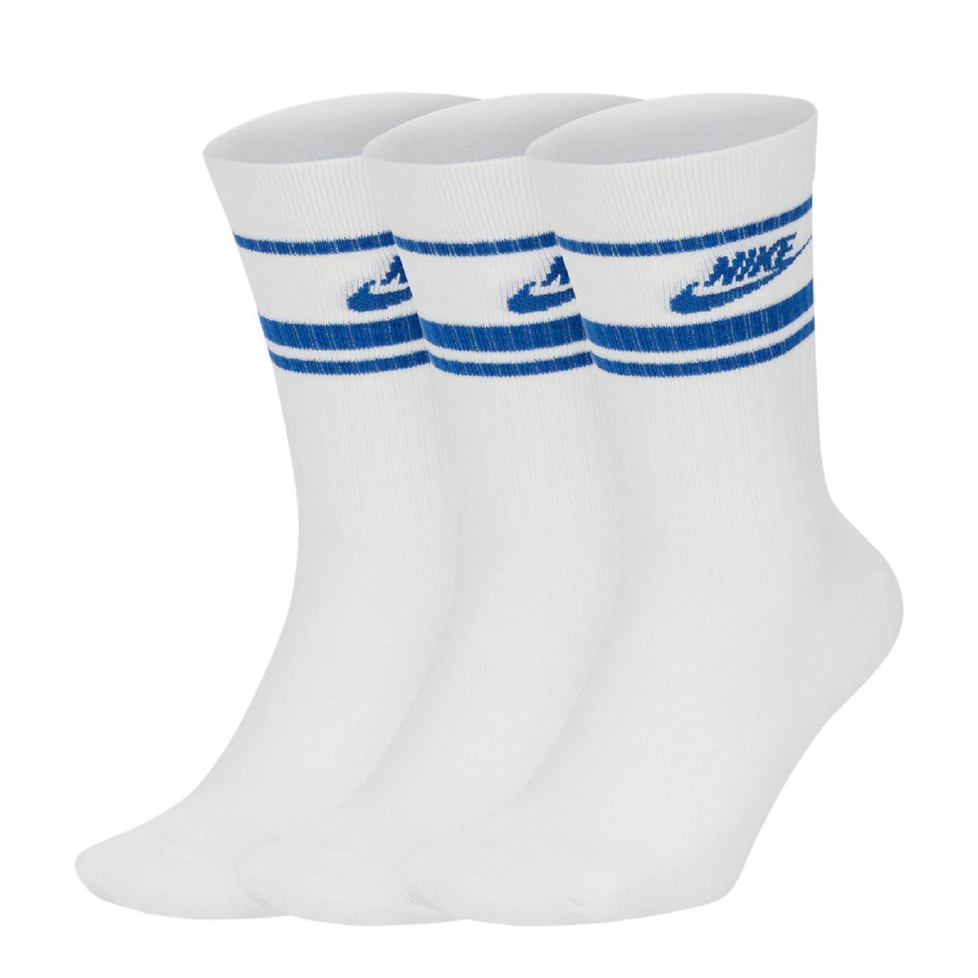 Nike Essential Crew Socks Pack of 3 (L, White/Blue), White Blue