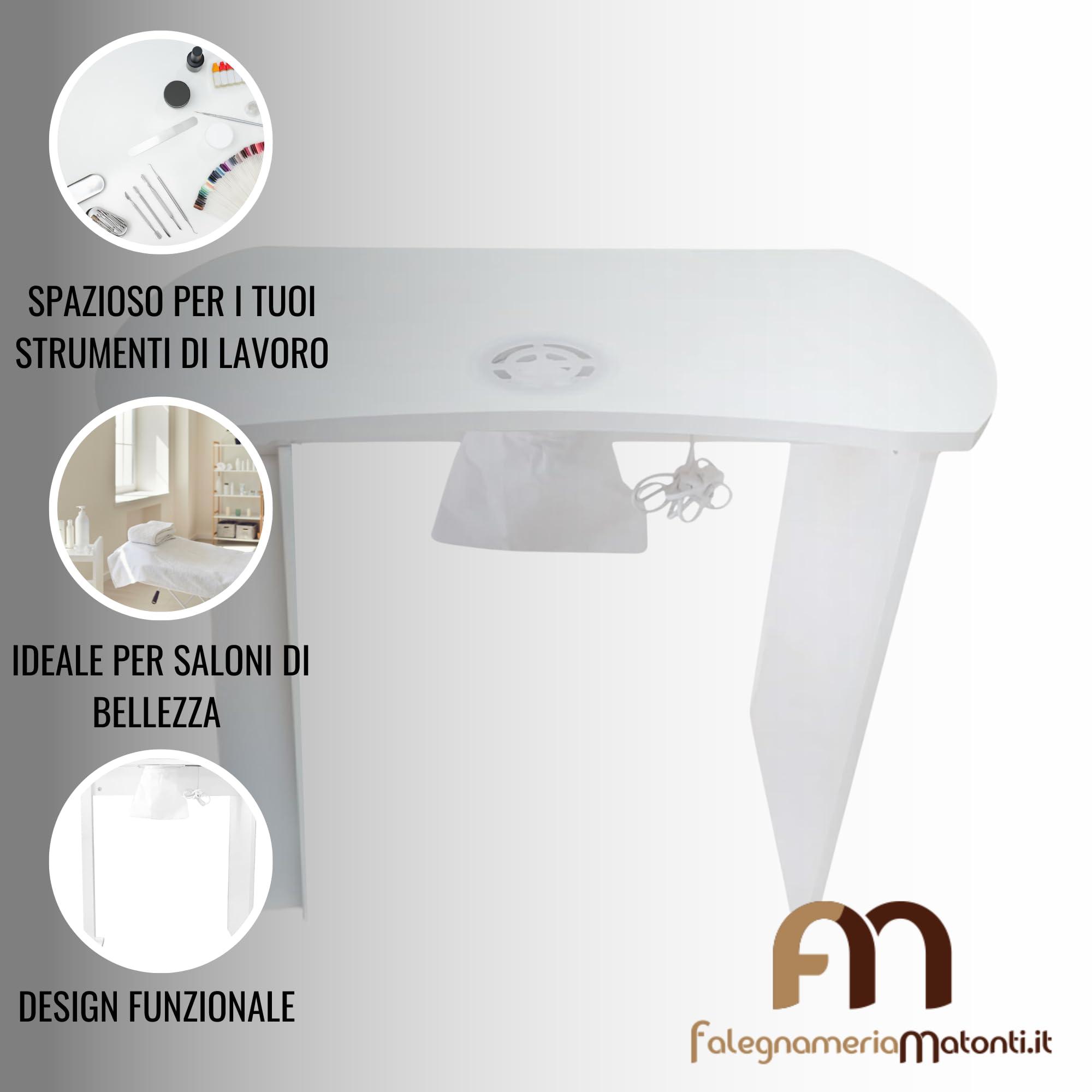 Falegnameria Matonti Tavolo Manicure Professionale con Aspiratore Elettrico 25W per Unghie, Nail Art, Polveri Made in Italy