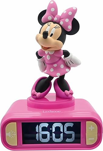 Lexibook, Disney Minnie, Minnie Nightlight despertador, sonidos y melodías, pantalla LCD retroiluminada, luminoso, repetición, rosa, RL800MN