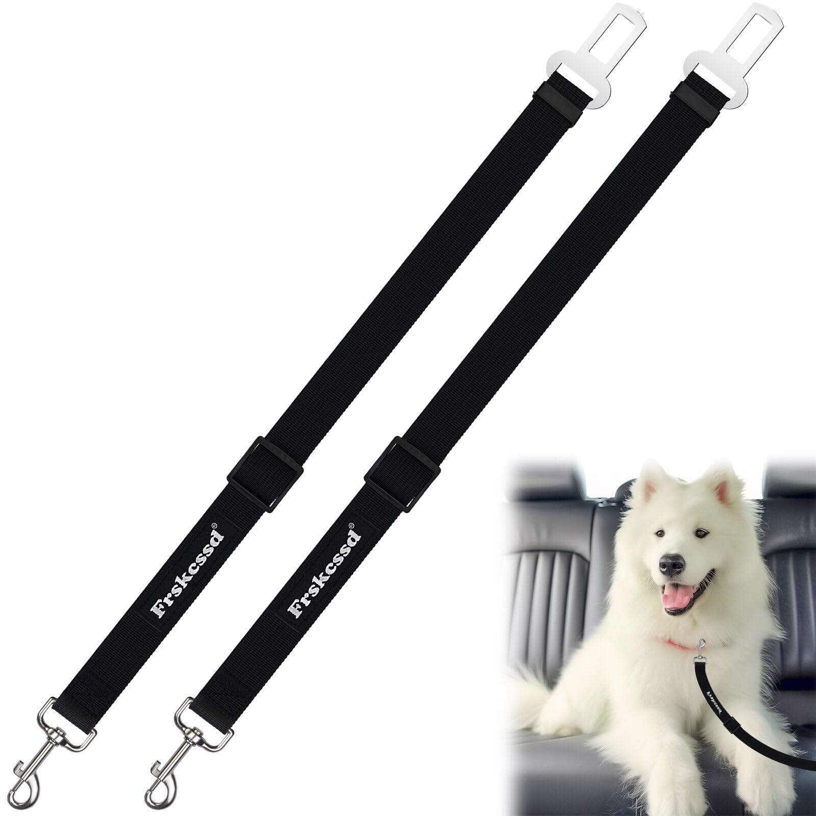 de 2 correas de seguridad ajustables de nailon para perros, cinturones de seguridad para perros pequeños y grandes, soporta todos los coches, instalación rápida y fácil (negro)