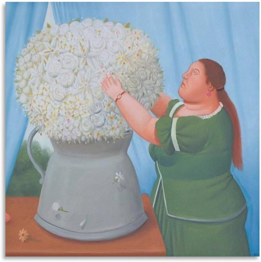 Matvsd Kohecs Fernando Botero Woman and Flower Canvas Wall Art for Living Room, Bedroom, 40x40cm, Unframed