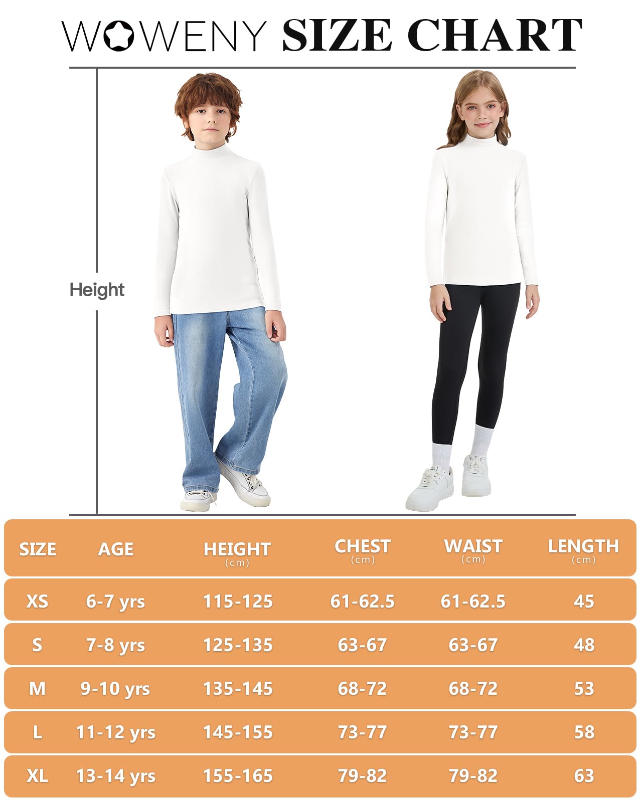 WOWENY Maglietta termica per bambini, a maniche lunghe, calda, unisex, a collo alto, a collo alto, per bambini, per l'inverno, da 6 a 14 anni
