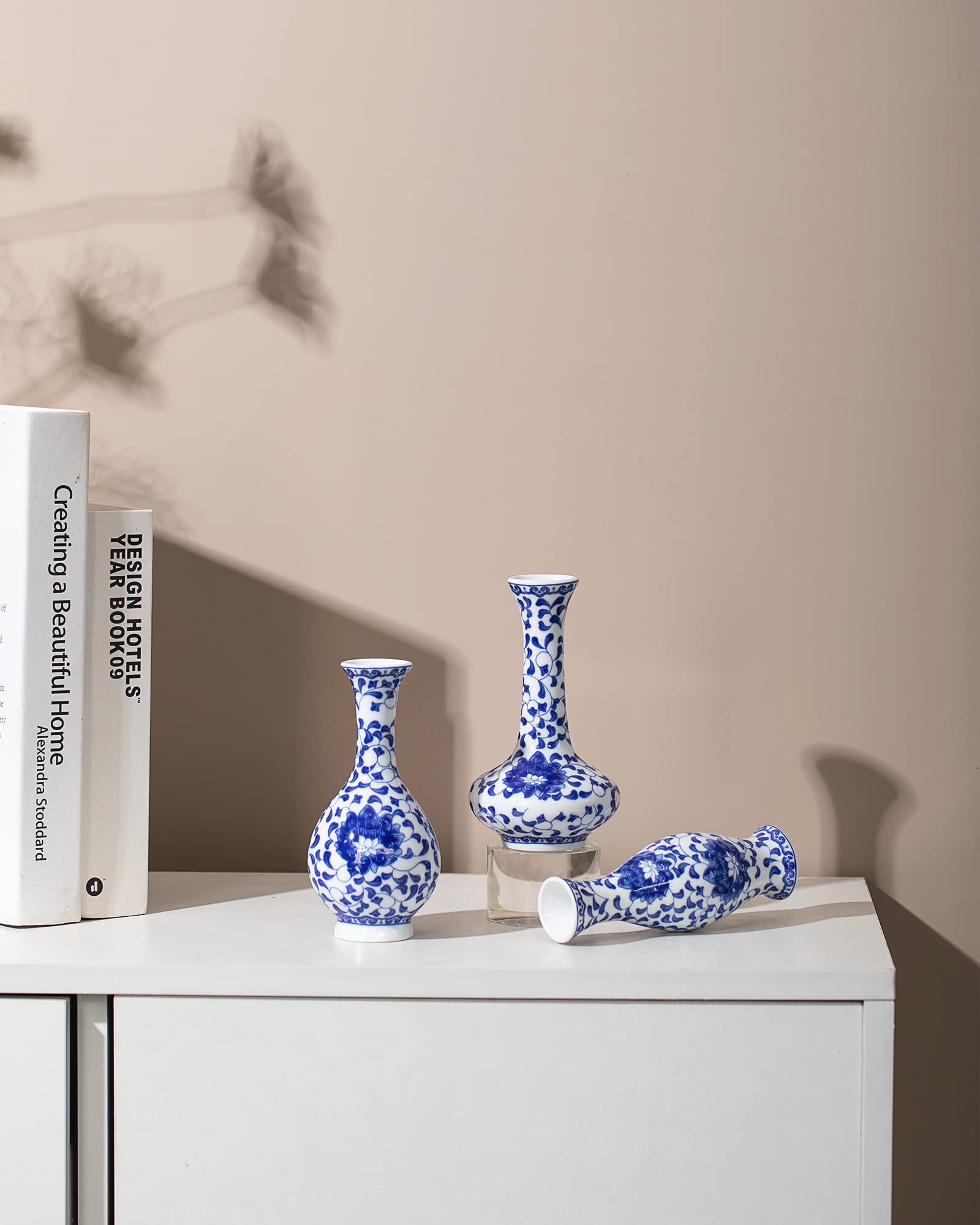 Blue and White Small Bud Vase Set, 3 Petite Vases for Window sill, idea Shelf décor and Coffee Table décor