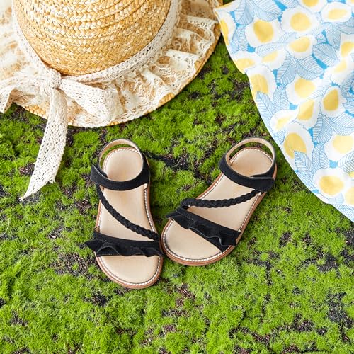 Image of PHIRAMIN Toddler Girl Sandals - Flower Girl Dress Shoes Open Toe Little Kid Flats
