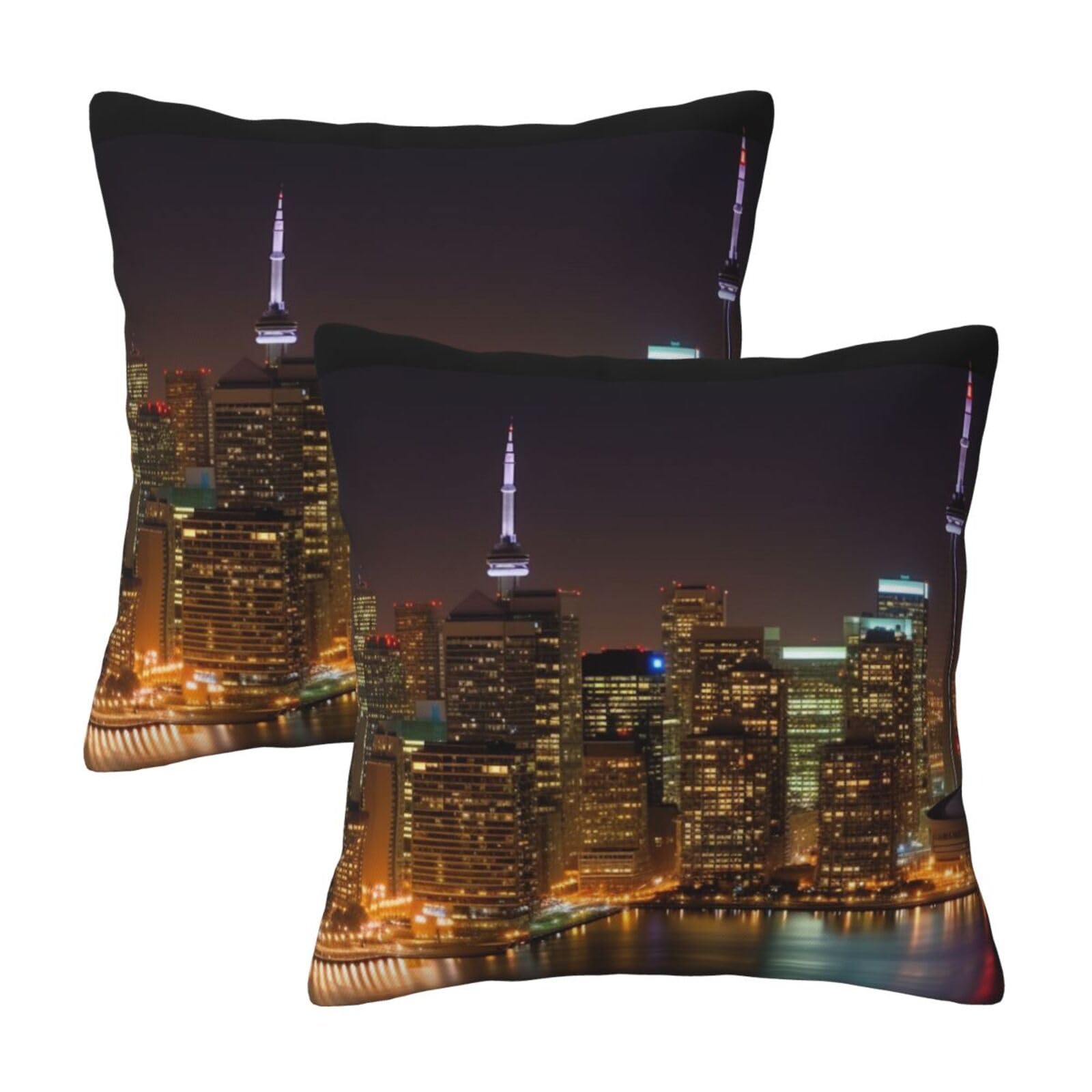 Cityscape Night Canada Throw Pillow Cases 2 Pack Square Pillowcases Soft Pillow Protectors for Couch Livingroom Sofa Bed Office Car,30x30 CM