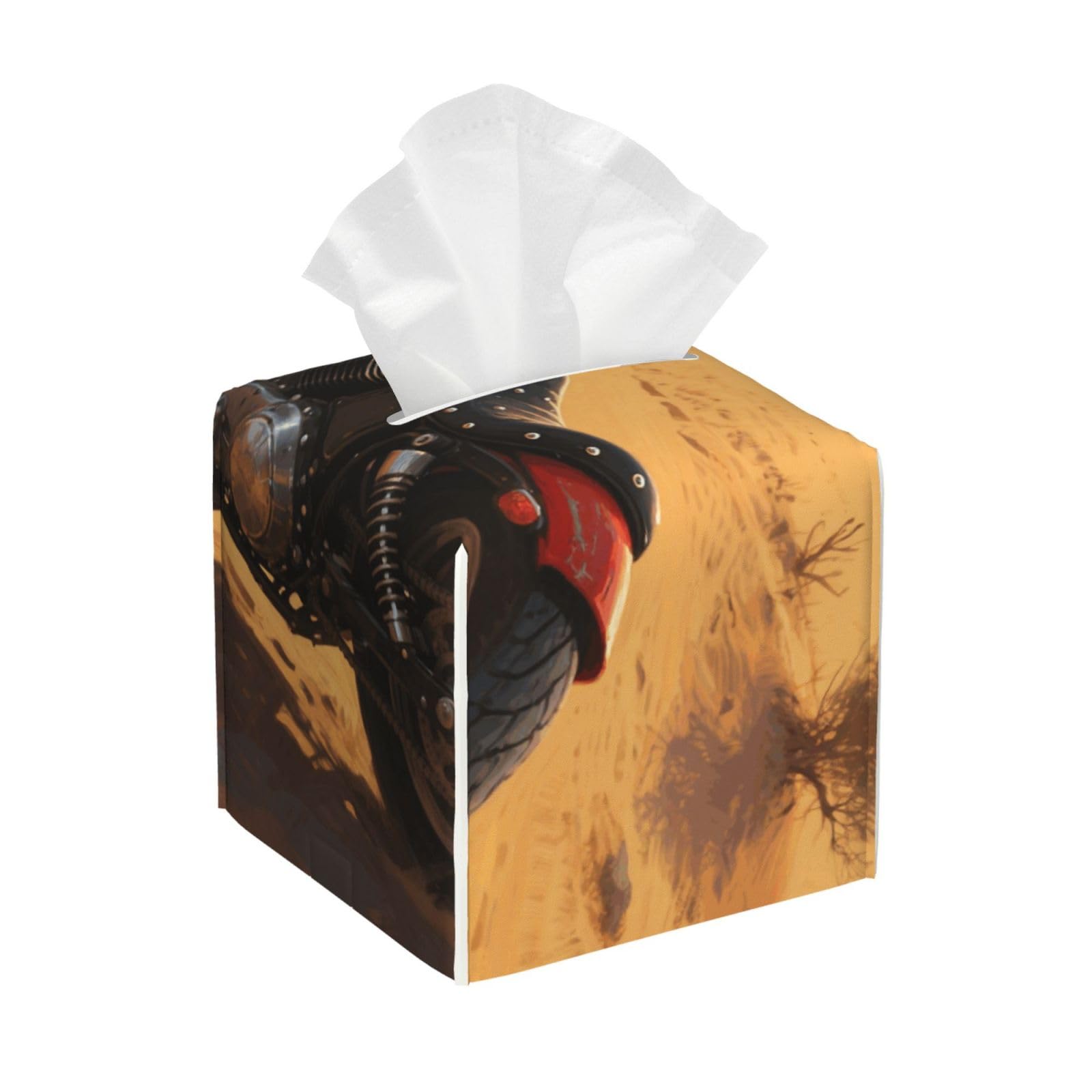 Pu Leather Cube Tissue Box Holders Modern Waterproof Square Tissue Box Cover Motorcycle Facial Paper Holder for Bathroom Kitchen Nightstand Office Home Decor