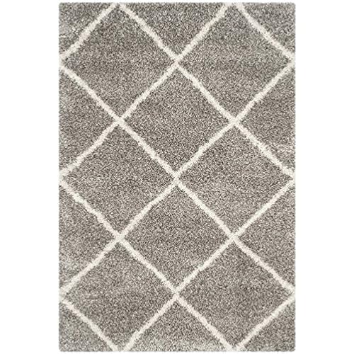 SAFAVIEH Hudson Shag Collection 2'3" x 12' Grey/Ivory SGH281B Modern Diamond Trellis Non-Shedding Living Room Bedroom Dining Room Entryway Plush 2-inch Thick Runner Rug