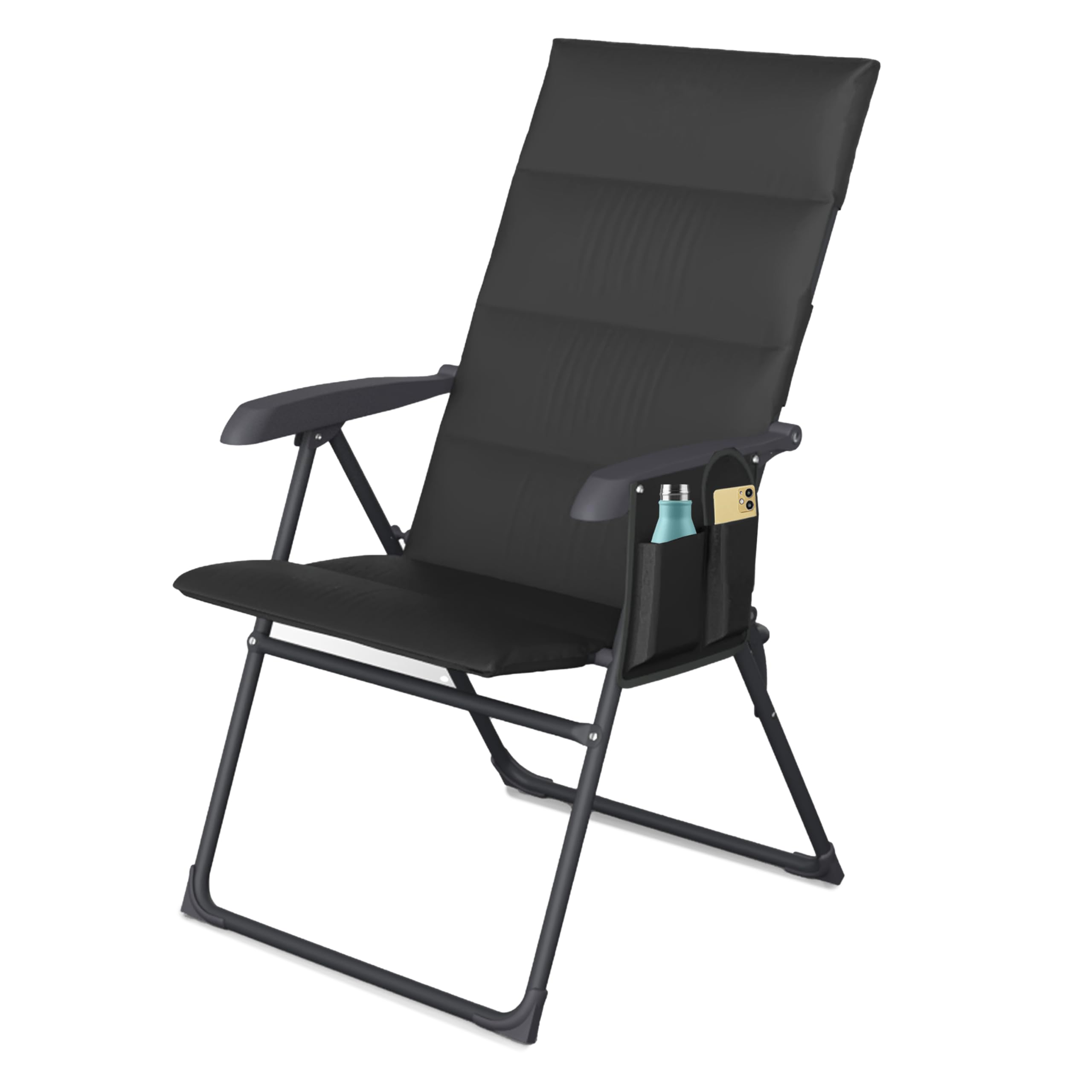 EPISENT Premium Reclining Garden Chair – 1 Pcs (BLACK) 6-Position Foam Padded Folding SunLounger with Side Pocket, Outdoor Patio Camping Relaxing Chairs, Portable Folding Recliner, Holds 120 kg