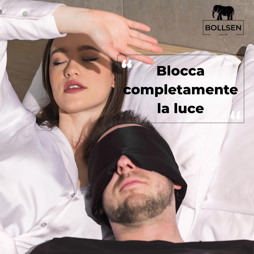 BOLLSEN Maschera per Dormire in Seta – 100% Seta di Gelso, Ultra-Morbida, Traspirante, Regolabile, Buio Totale – Blu Navy, Quarzo Rosa, Nero Profondo – Disponibile in Confezione Singola o Multi-Pack
