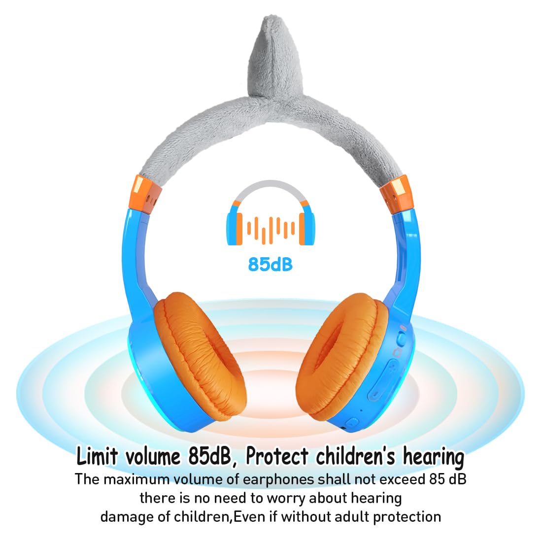 Bluetooth Kopfhörer Kinder, Shark Kinder Kopfhörer mit Kabel, Mikrofon, 85dB Lautstärkebegrenzung, 3.5mm Jack, Audio-Sharing, Over Ear Jungen Mädchen Headset für Tablet/Reisen