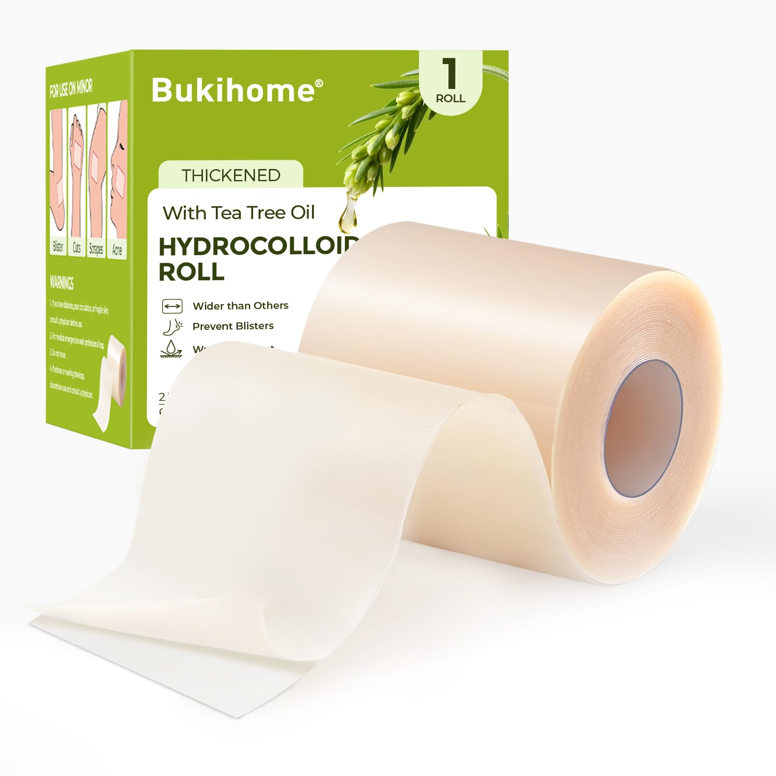 Bukihome Hydrocolloid Roll (6,5cm x 5m) - Apósitos hidrocoloides rollo autoadhesivos para ampollas, quemaduras y cuidado del acné, se cortan a medida, ultraabsorbentes e impermeables