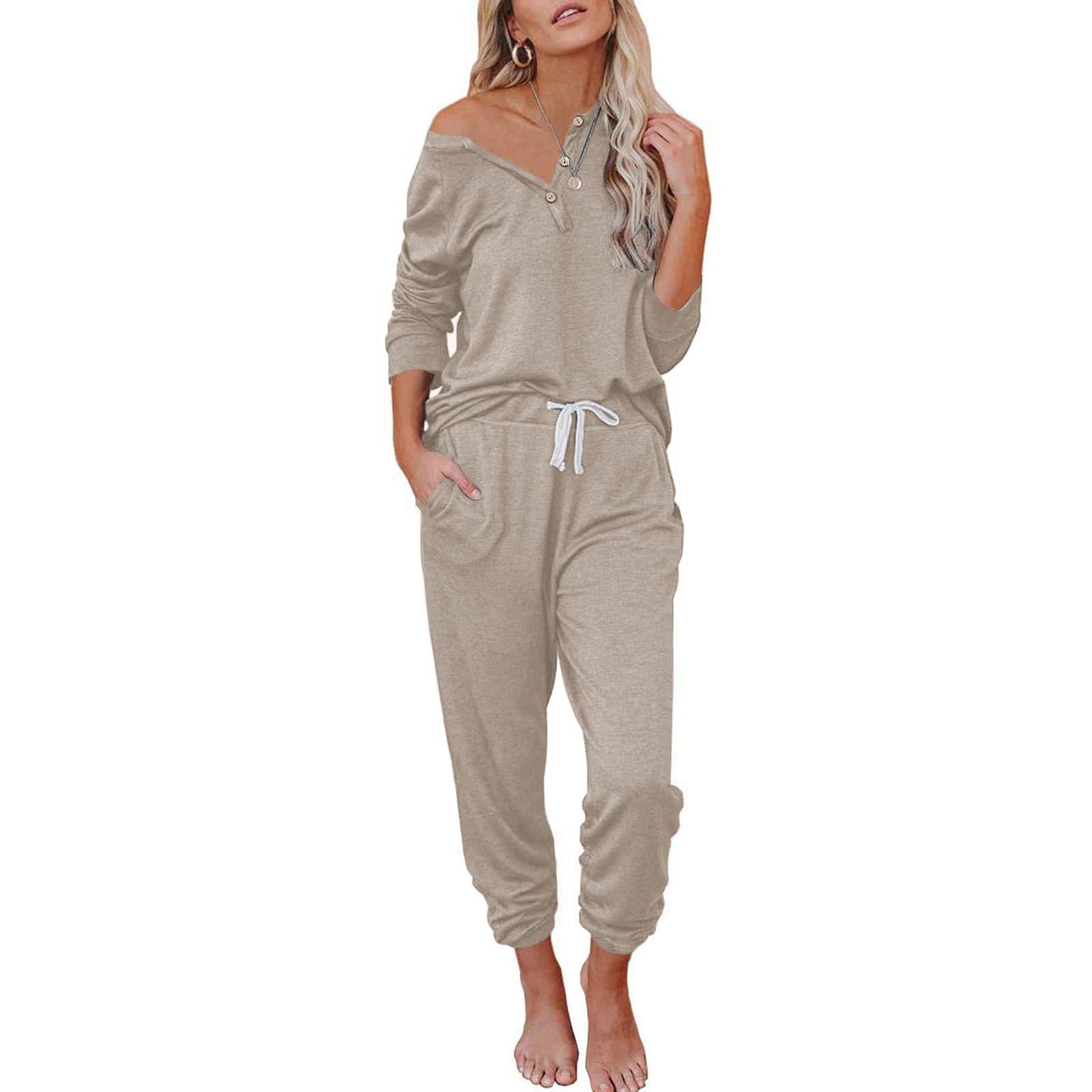 FIOPHY Women's 2 Piece Outfits Lounge Sets Long Sleeve Tops and Jogger Sweatpants Track Sweats Suits Loungewear Pajama Sets