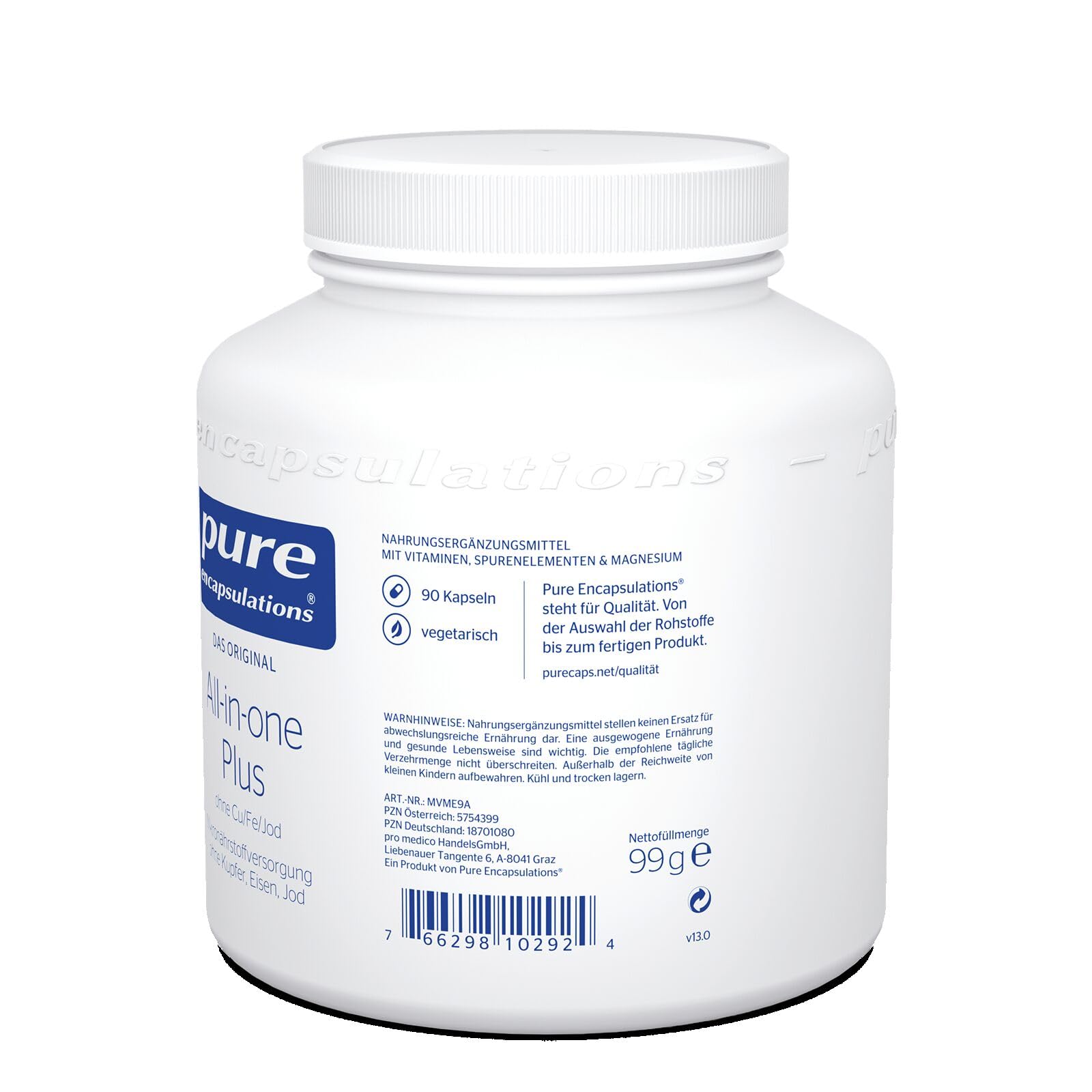 Pure Encapsulations - All-in-One Plus (ohne Cu, Fe & Jod) - Multivitamin und Mineralien - Immunsystem stärken - 180 Kapseln