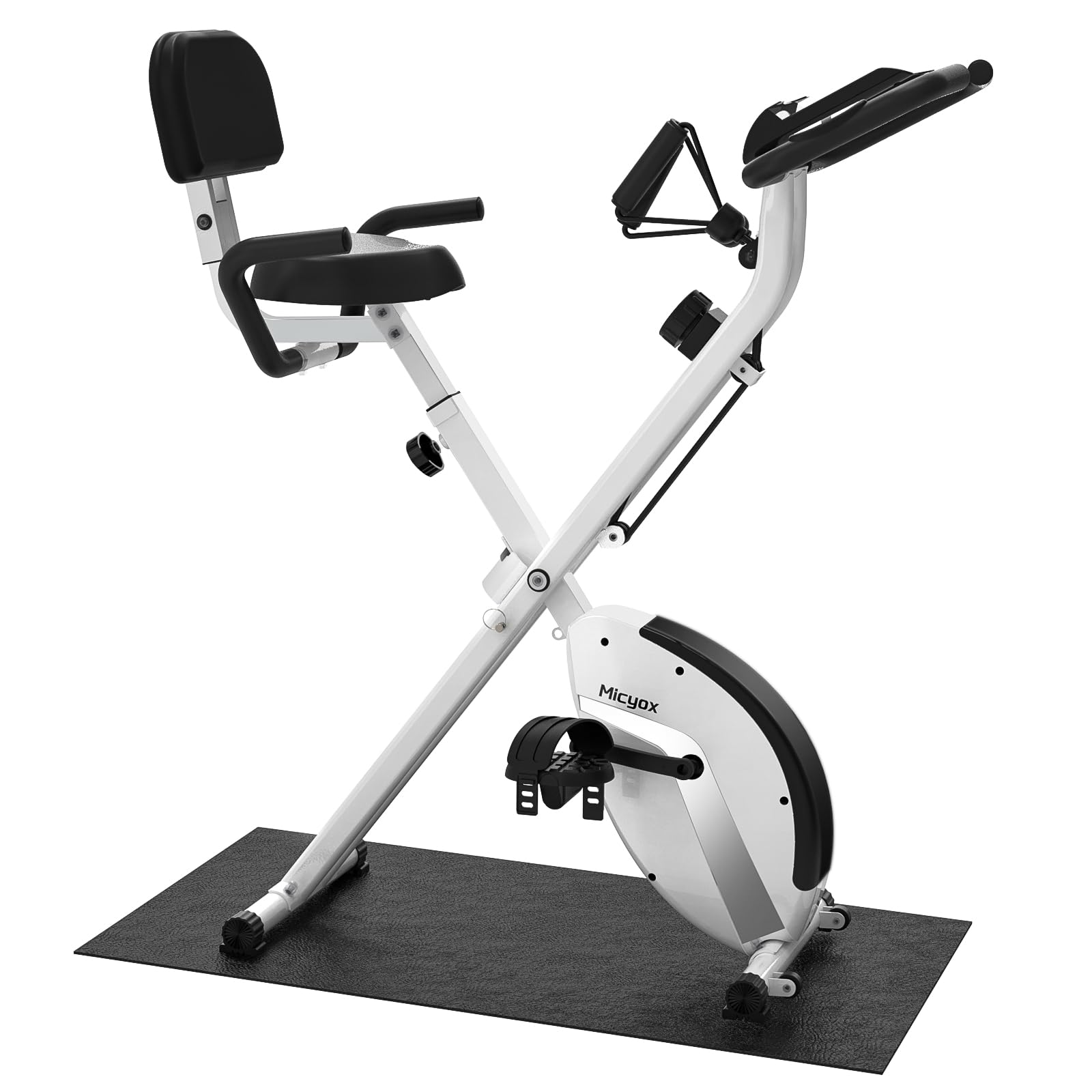 Exercise Bike, Micyox Magnetic Foldable Indoor Cycling Bike with LCD Display and Heart Rate Sensor Home Workout Bike with Resistance Bands Space-saving Fitness Exercise Equipment