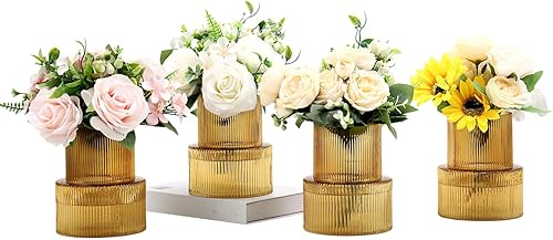 Miniatura 38 de Jarrón redondo de cristal, floreros para ramo, jarrones de vidrio acanalado para flores, pequeño jarrón transparente para sala de estar, oficina,