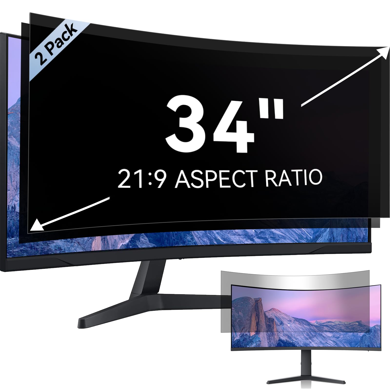 [2-Pack] 34 Inch Computer Privacy Screen for 21:9 Aspect Ratio Widescreen Monitor, Eye Protection Anti Glare Blue Light Computer Monitor Privacy