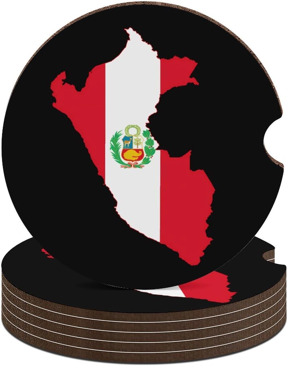 Flag Map of Peru State Cute Car Coasters 2.56 Inch Absorbent Cup Holder for Drinks Auto Interior Accessories