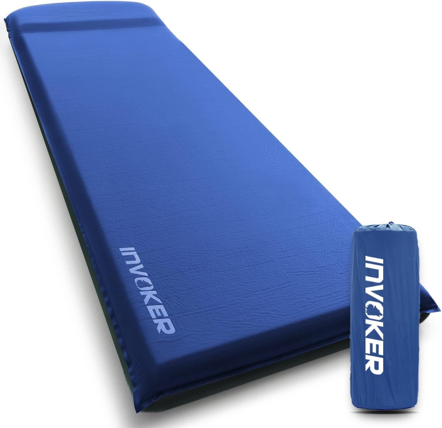 Camping Sleeping Mat - 8 cm UltraThick Elastic Sponge Self-Inflating Camping Mat with Pillow Quick Inflation in 25s for Backpacking Travel and Hiking Air Mattress - Lightweight Camp Sleep Pad - Blue