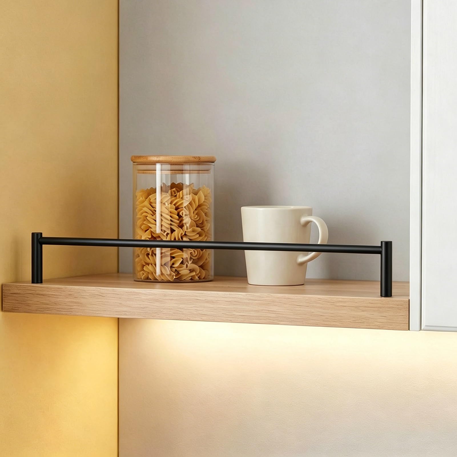 Blazea Black Metal Cabinet Shelf Rail With Spindles, Gallery Guardrail Bar For Bookshelf/Kitchen Shelves, Decorative Anti-Fall Floating Storage Rack Fence Rod(,26In(66Cm))