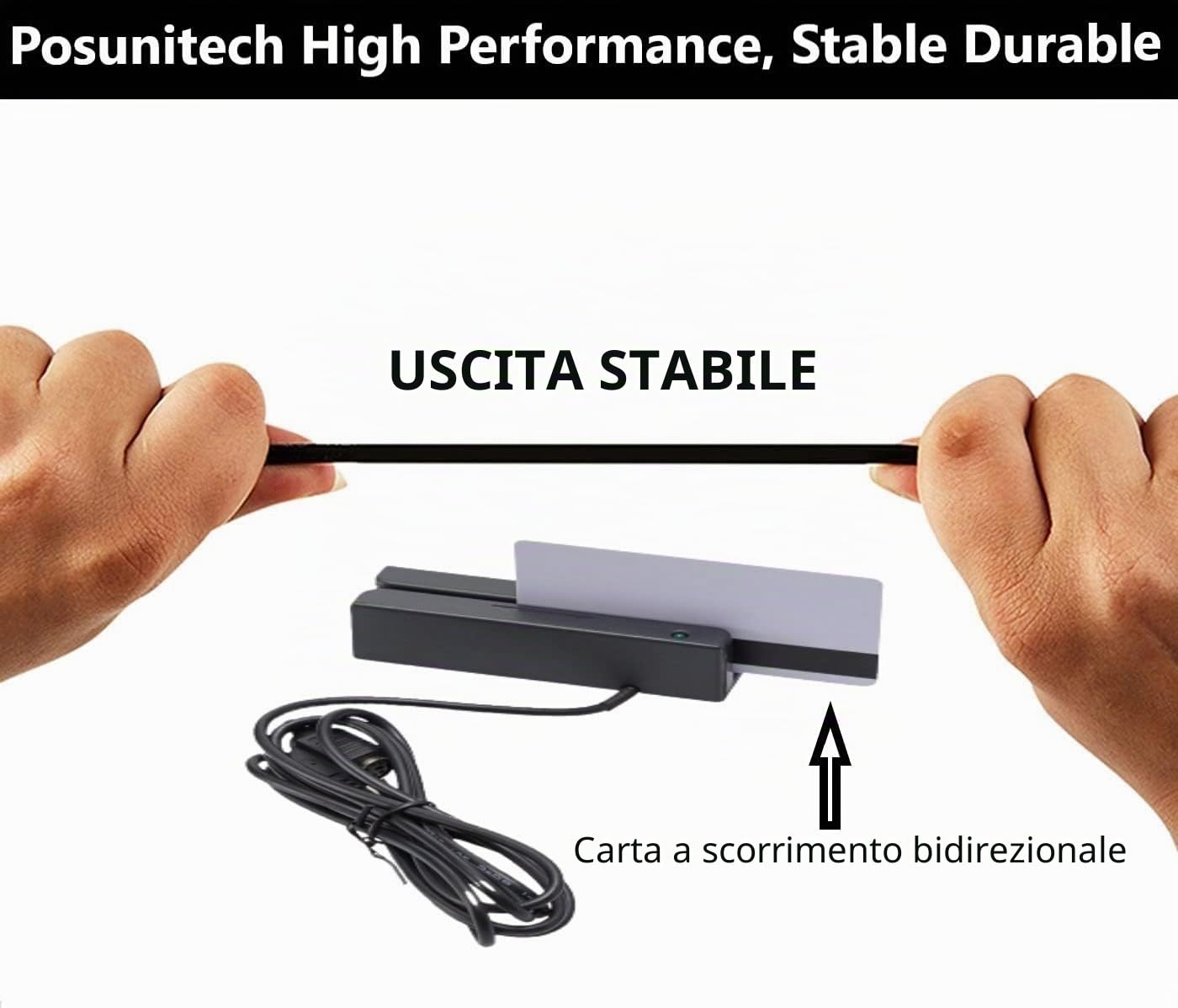 MSR100 Lettore di carte a banda magnetica USB, Lettore macchina POS per tessere, programmabili e integrazione con varie Localizzatori GPS, Nero