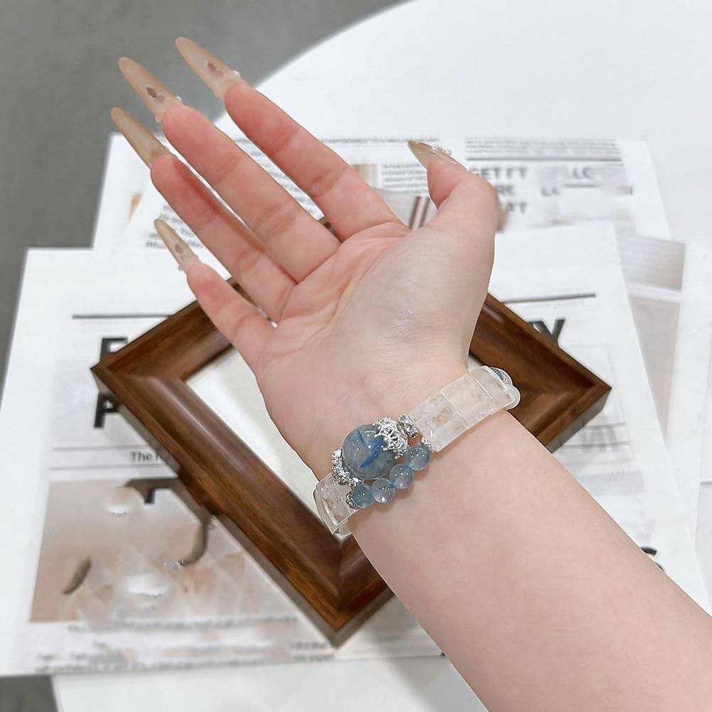 Bracciale con Acquamarina Naturale e Quarzo Trasparente con Ciondolo in Lega – Gioielli con Perline in Cristallo Azzurro e Pietre preziose Bianche per Una Comunicazione Calma