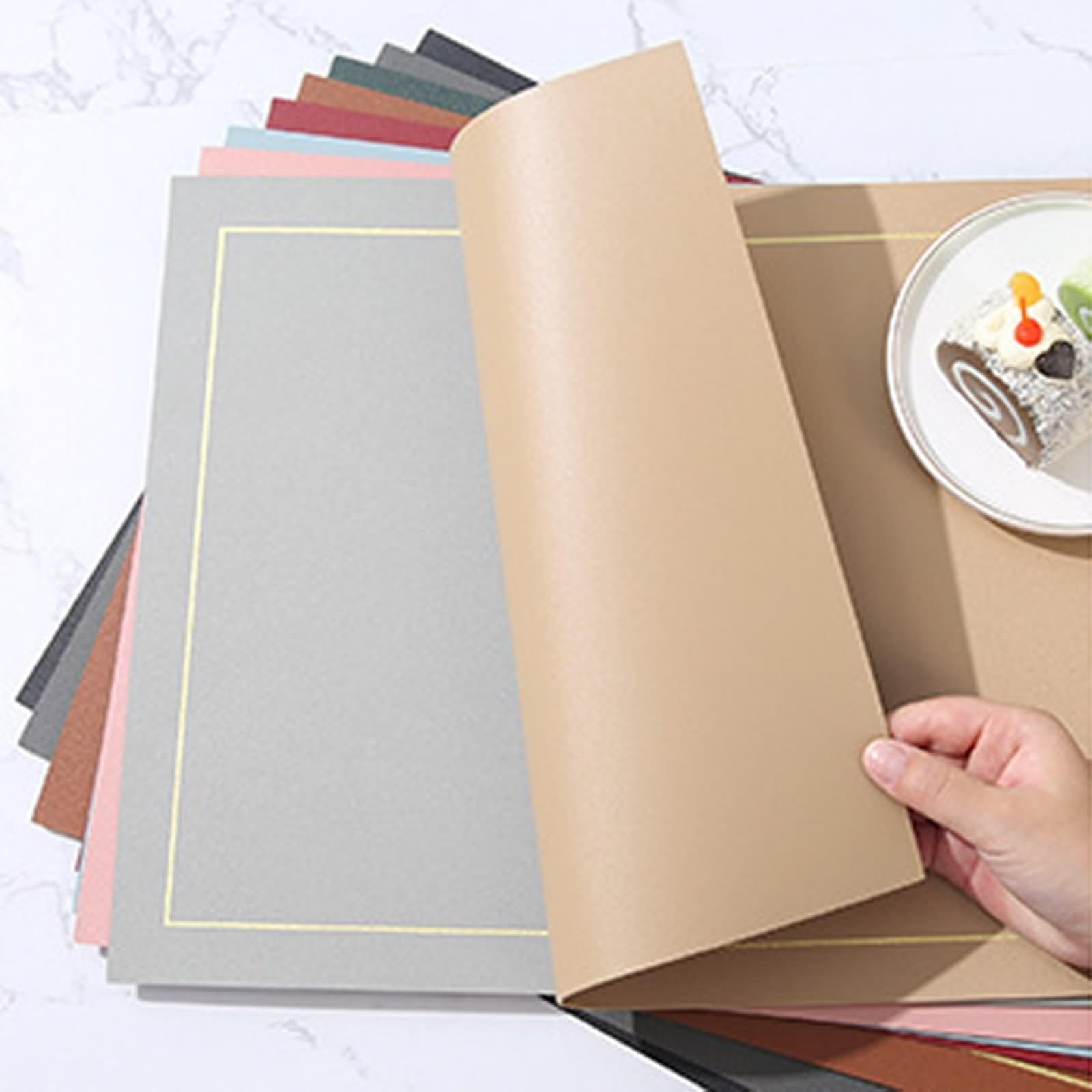 Platzset Vintage 4er Set, Esstisch Unterlage Leder 30x43cm Einfarbig Hellgrau für Küche Restaurant Speisetisch