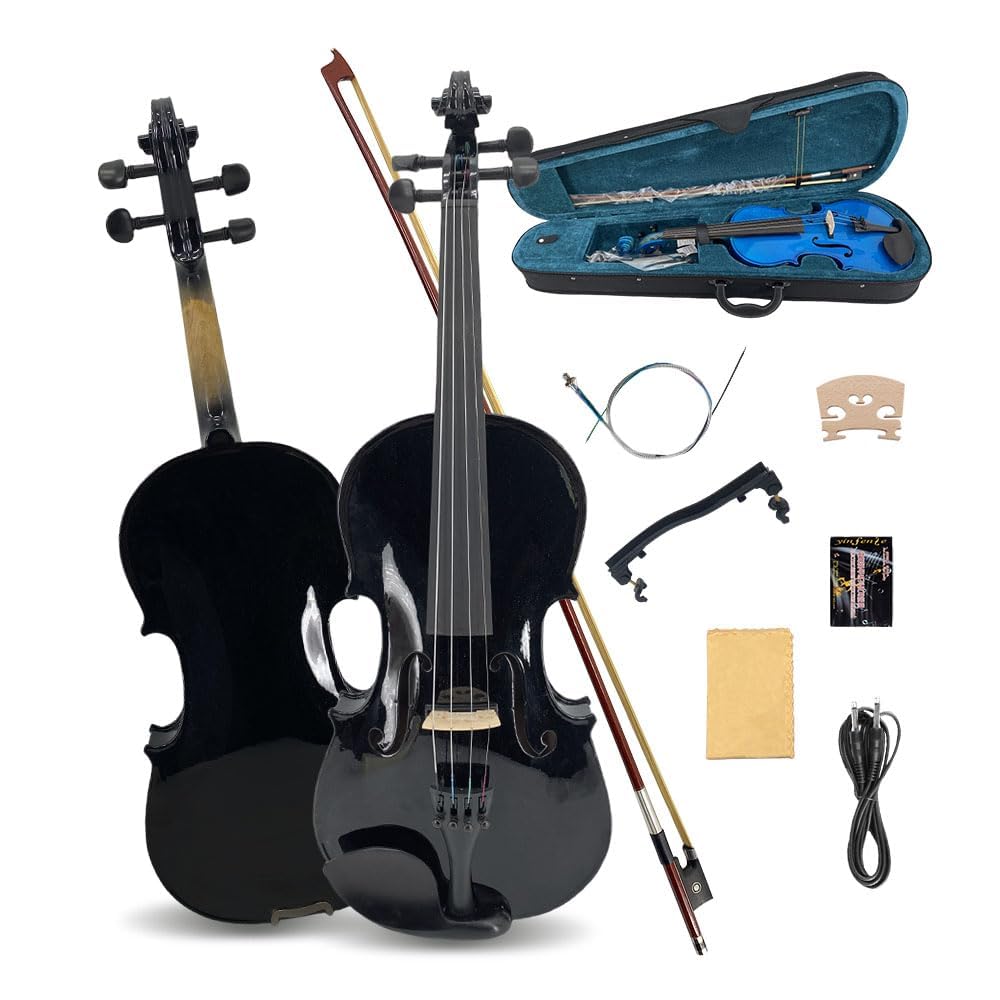 Electric Violin 4/4 full Size 4 string Acoustic Violin Spruce Maple Ebony Wood with Case, Bow Handmade for Beginners, Students, Professionals (Black)