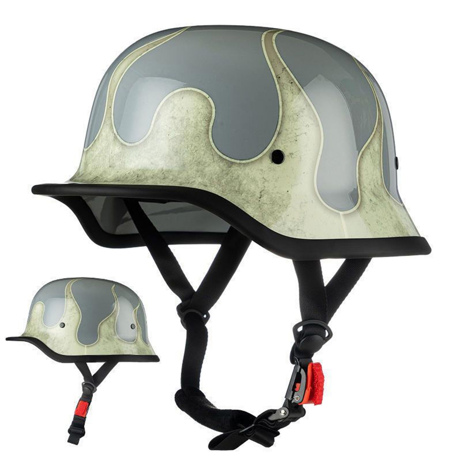 Motorcycle Flame Print Helmet Vintage Scooter Moped Open Face German Style Half Helmet,Adult Men Women Novelty Half Shell Helmet Novelty DOT Approved for Cruiser Scooter ATV Chopper B Large