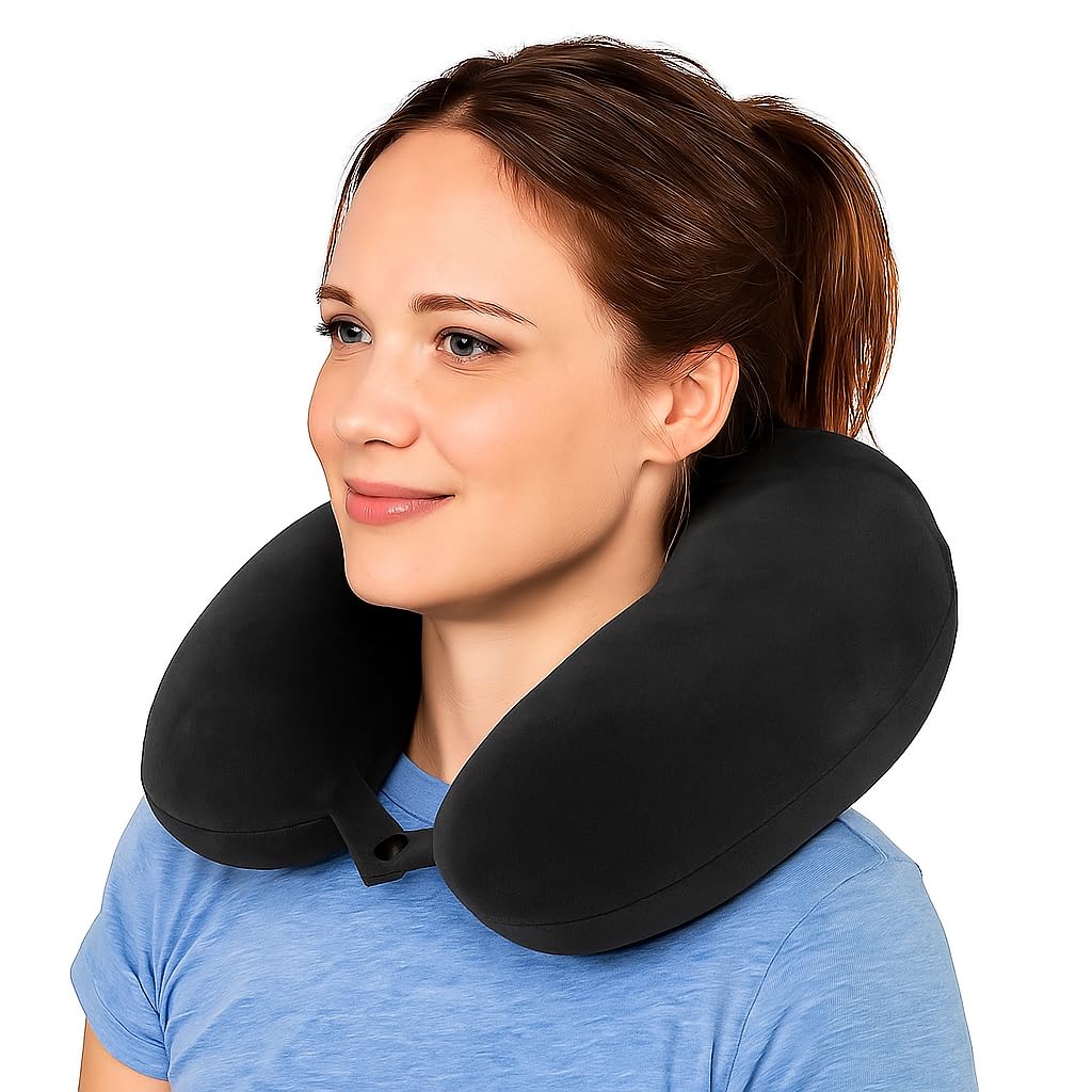linenaffairs Travel Neck Pillow with Memory Foam – Soft, Supportive, Washable Cover – Ideal for Flights, Train, Car - Dark Grey