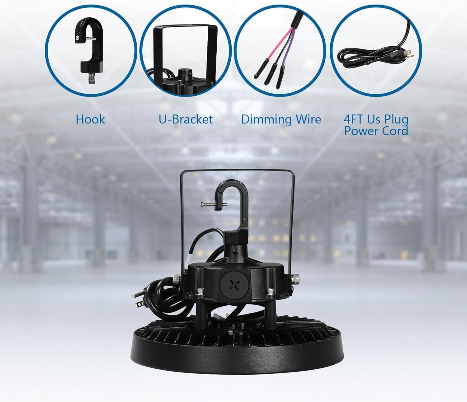 UFO LED Warehouse Light High Bay Dimmable 0-10V with US Plug 4Ft Cable 150W Egv 750W MH HPS — view 8