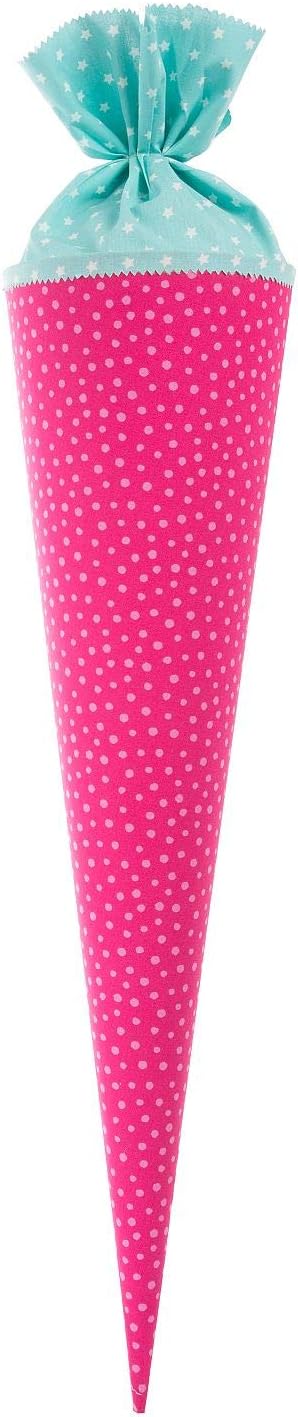 goldbuch 97354 Fabric School Cone with Dots and Star Pattern, Sugar Bag, 70 cm, School Cone for Back to School and Back to School, Gift Packaging for Many Occasions, Pink/Turquoise