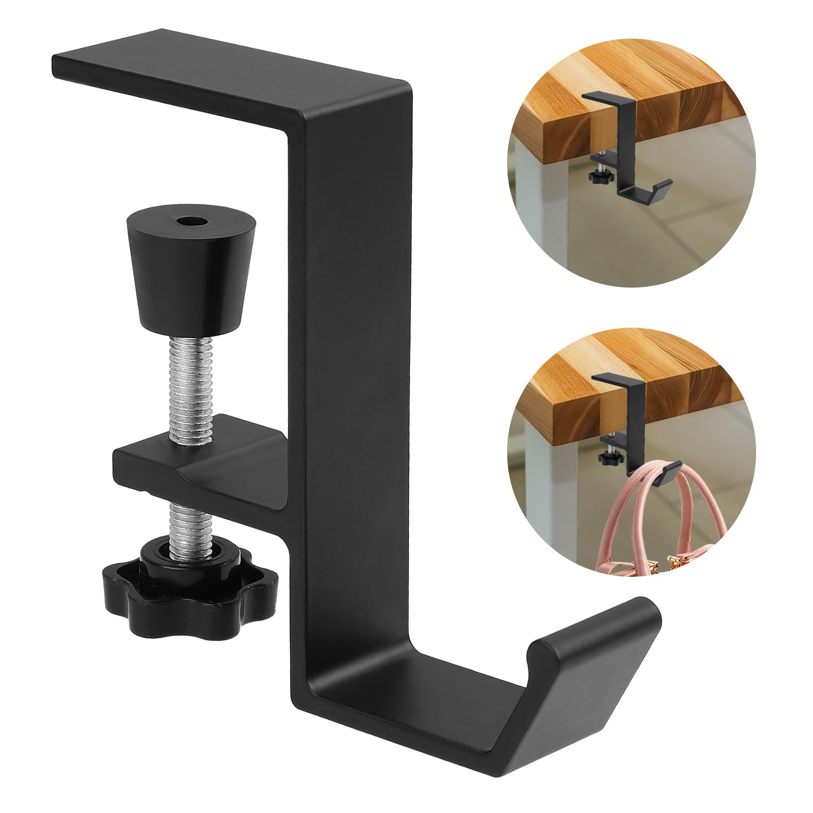 cobeePurse Hook for Table, Purse Hanger for Desk, Clamp-On Under Desk Backpack Hanger, Women's Bag Hook for Handbag and Purse Holder(Black Single Hook)