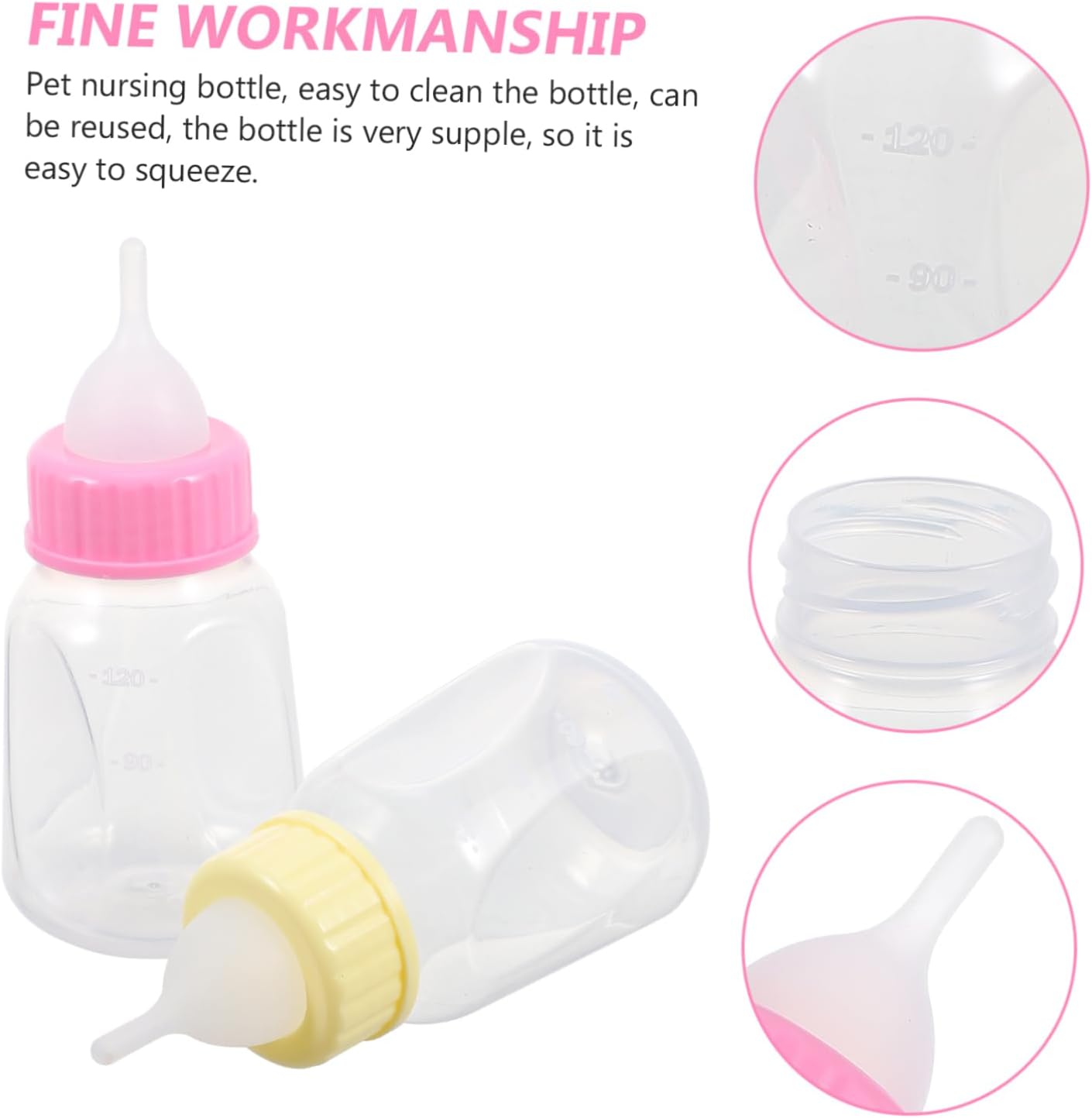 2Pcs Kitten Feeding Bottles Leak Plastic Pet Nursing Bottles for Small Cats and Puppies Safe and Portable Design for Nursing and Feeding